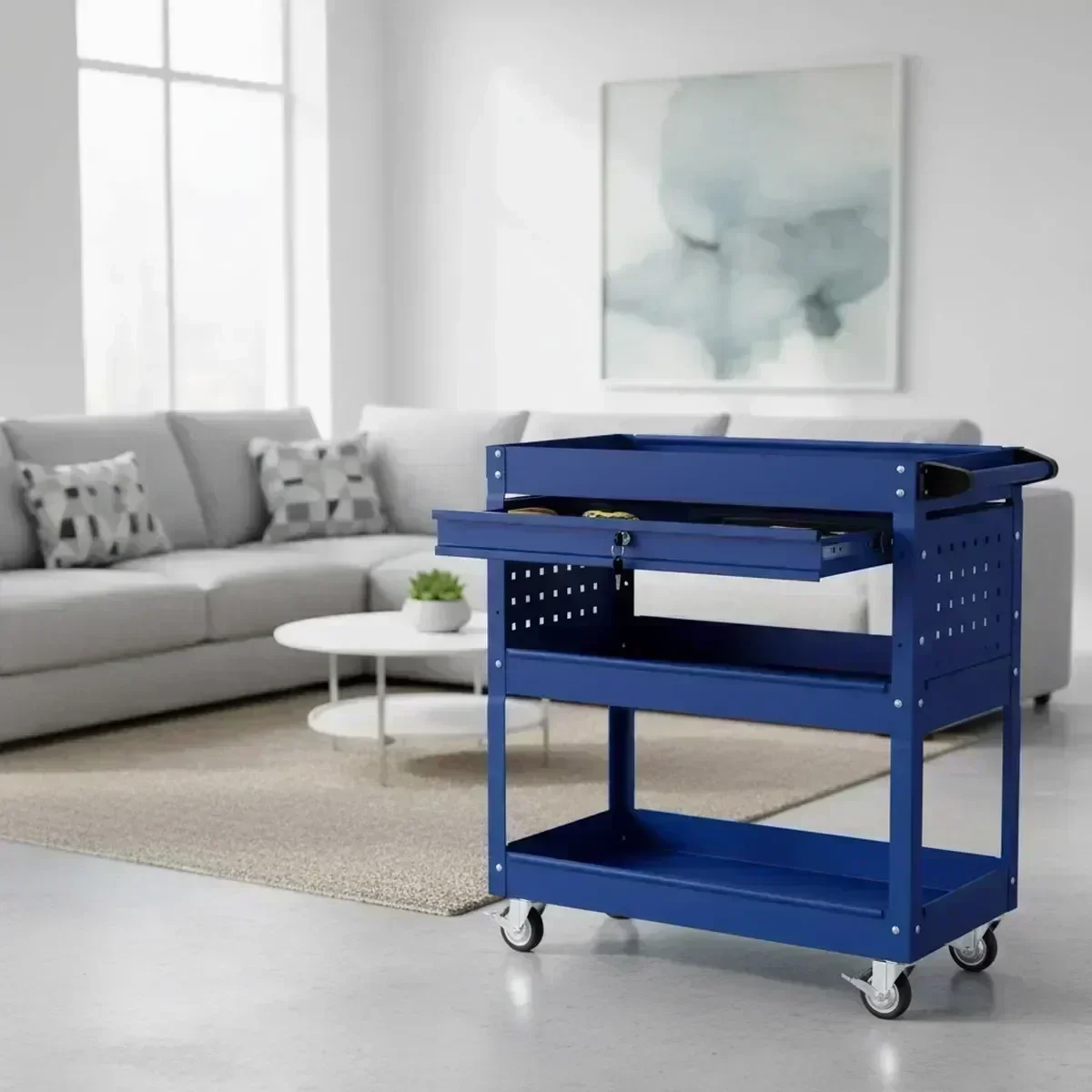 Workshop Tools Storage - عربة أدوات متحركة بثلاثة رفوف قابلة